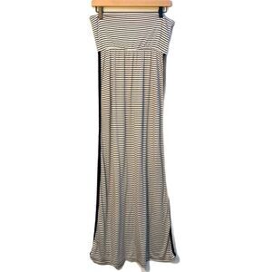 EVERLEIGH Strapless Jersey Maxi Dress Women LP White Black Stripes Baby Doll.